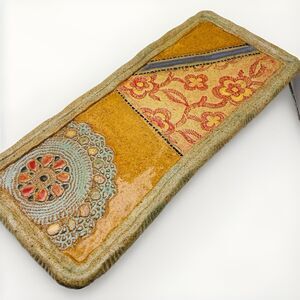 Laurie Pollpeter Eskenazi Ceramic Stoneware Tray Hand Painted Quilted Trinket